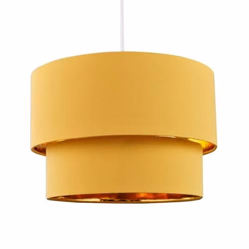 Happy Homewares Modern Round Cotton Fabric Double Tier Ceiling Pendant Lamp Shade in Yellow with Gold Inner, W: 20 cm, H: 30 cm