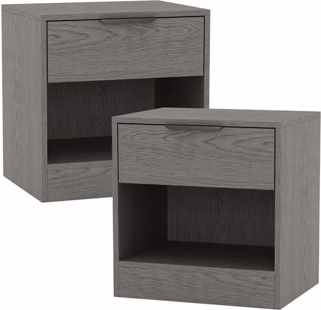 URBNLIVING Minimalist Wooden Bedside Cabinet with Shelf in Petrol Grey and Oak