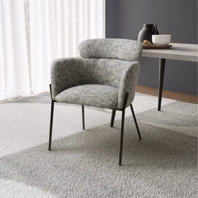 Shankar Modern Abstract Fabric Dining Chairs with Metal Legs in Brown, Grey and Green