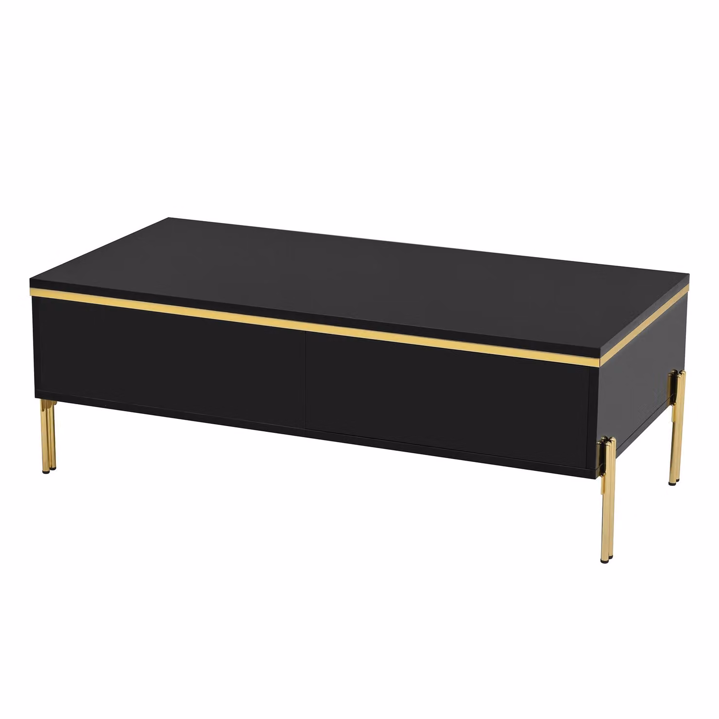 Aosom UK Black and Gold Rectangular Coffee Table with 2 Hidden Drawers, W/D/H: 100 x 50 x 36 cm – 2
