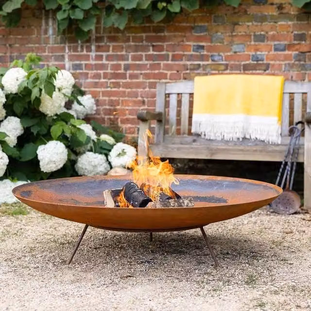 Primrose Pre-Rusted Corten Steel Fire Pit in Brown and Orange, Diameter: 100 cm