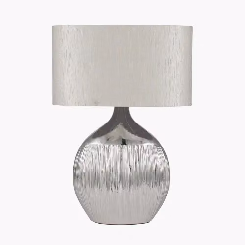 Pacific Lifestyle Ruma Art Deco Silver Ceramic Table Lamp with Oval Fabric Shade – 2