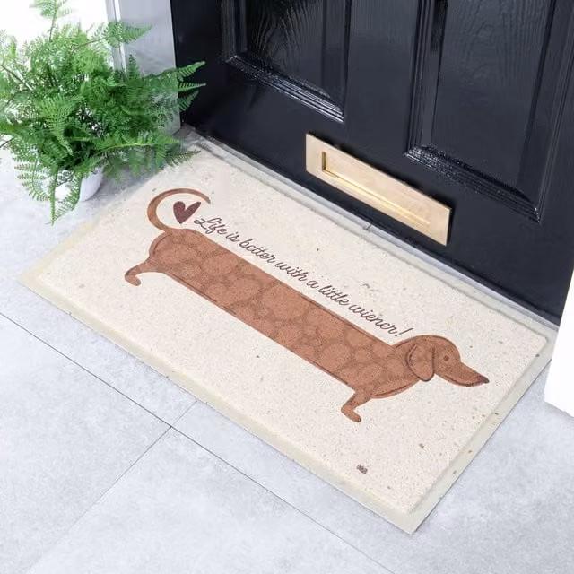 Artsy Mats Wiener Sausage Dog Indoor and Outdoor Doormat, Beige, W: 70 cm, D: 40 cm