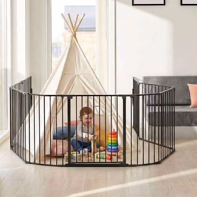 Safetots Premium Extra Tall Extendable Metal Room Divider, Black, Height: 105 cm, Width: 298 cm