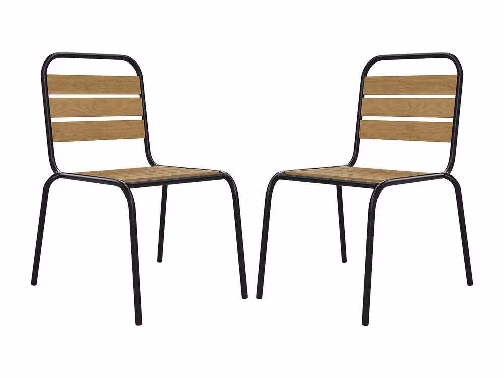 Vente-unique Set of 2 Stackable Modern Garden Chairs in Black Metal and Composite – 2