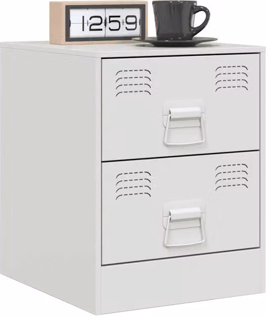 Berkfield Home Set of 2 Stylish White Metal Bedside Cabinets, W/D/H: 34.5 x 39 x 44 cm