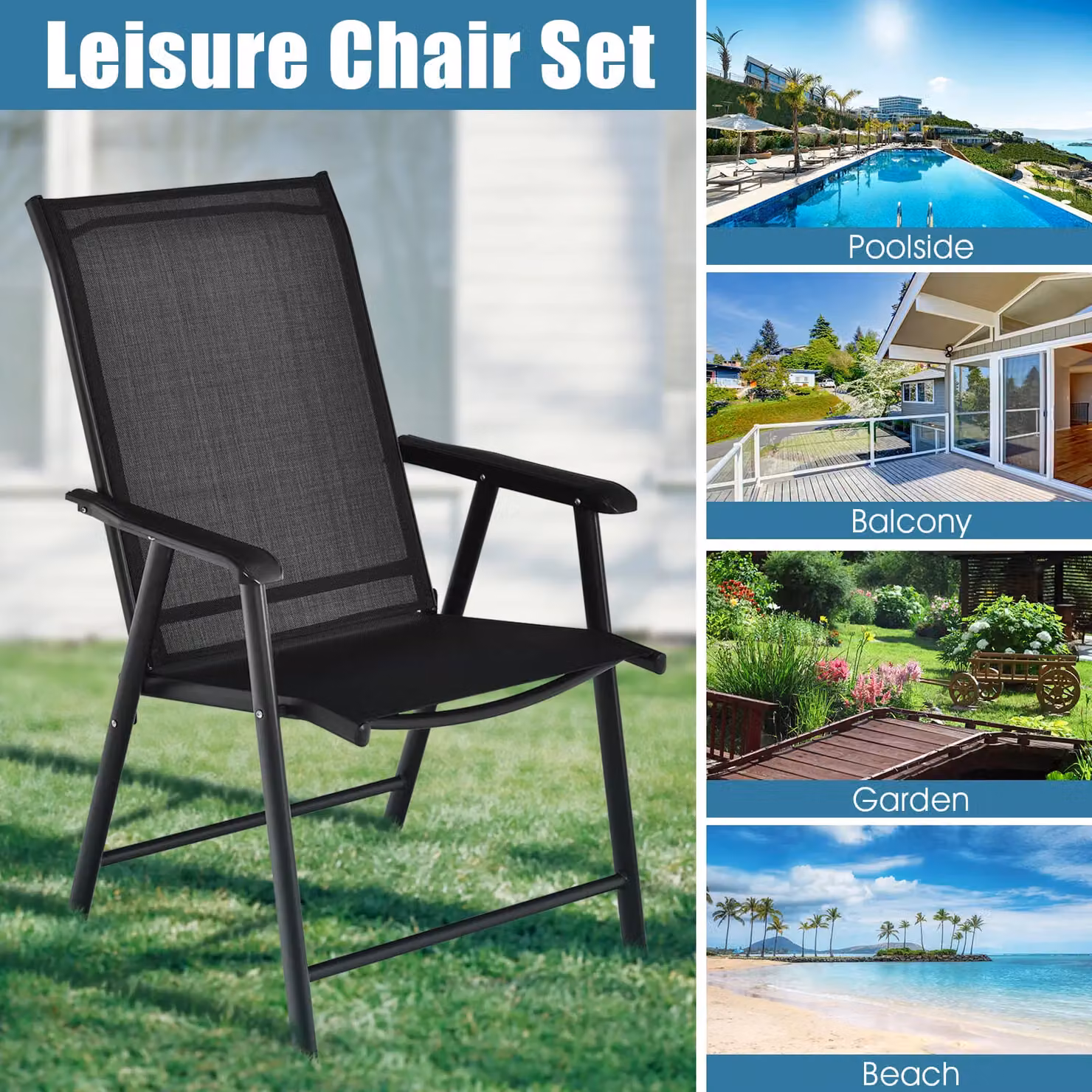 Costway Set of 4 Black Metal Folding Garden Chairs – 4