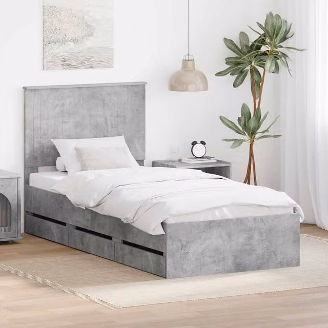 Berkfield Home Modern Bed Frame with Drawers in Concrete Grey, Engineered Wood, W: 90 cm, L: 200 cm