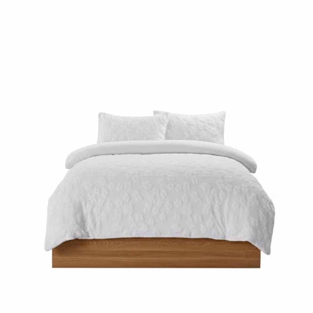 Snug City White Daisy Embossed Teddy Fleece Duvet Cover and Pillowcase Set, Single – 2