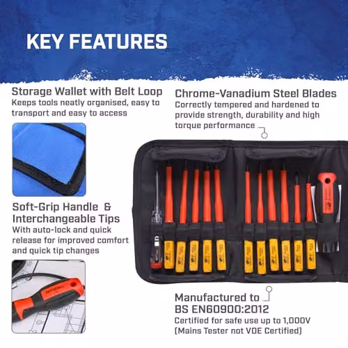 Faithfull 13 Piece Quick Change VDE Screwdriver Set with Storage Wallet in Red – 4