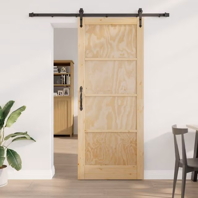 Berkfield Home Minimalist Solid Wood Pine Sliding Door with Hardware Set, Beige, W: 86 cm, H: 211 cm