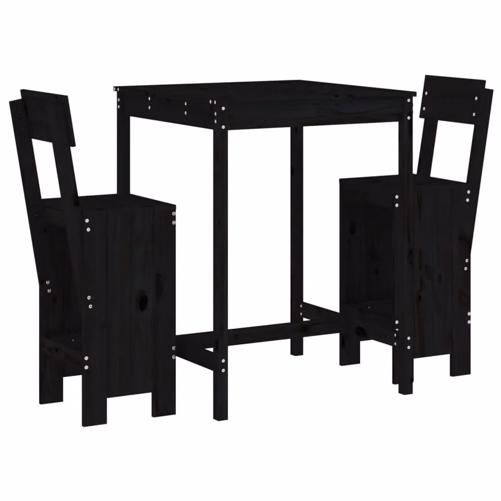 Berkfield Home 3 Piece Rustic Black Solid Wood Pine Garden Bar Set – 2
