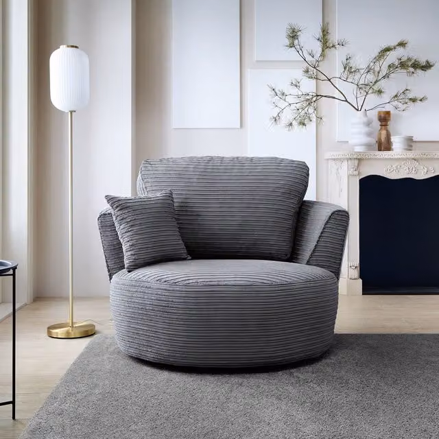 Abakus Direct Jumbo Grey Striped Fabric Swivel Tub Chair with Armrests