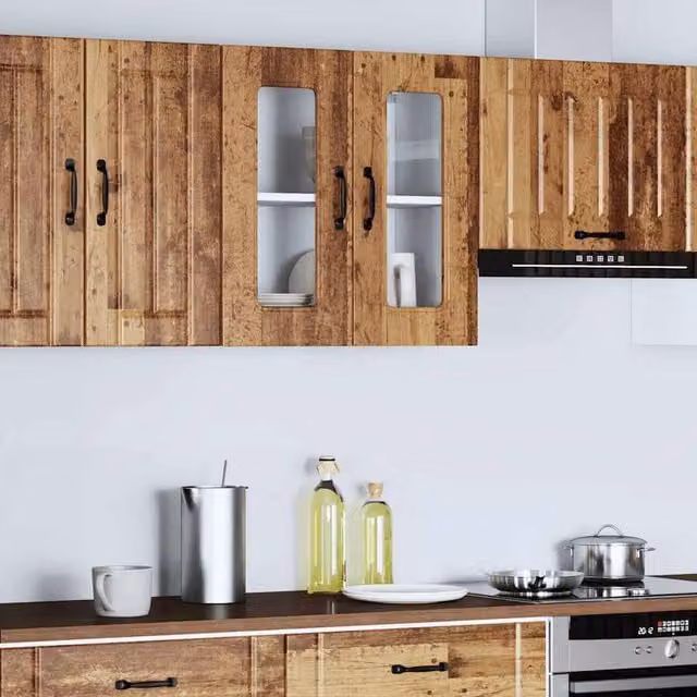 Berkfield Home Kalmar Wall Mounted Kitchen Cabinet with Glass Doors in Brown, W/D/H: 60 x 31 x 60 cm