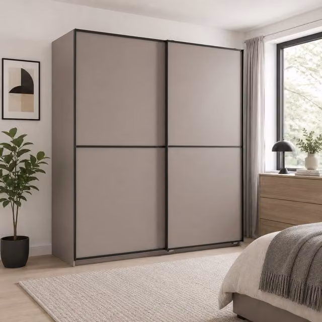 Ulm Sliding Door Wardrobe in Grey and Black, Width: 135 cm