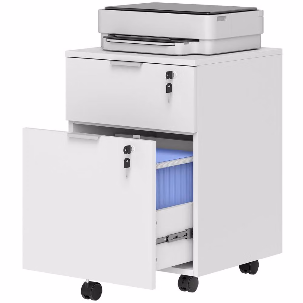 STILVORA White Lockable Filing Cabinet with 2 Drawers and Castors – 3