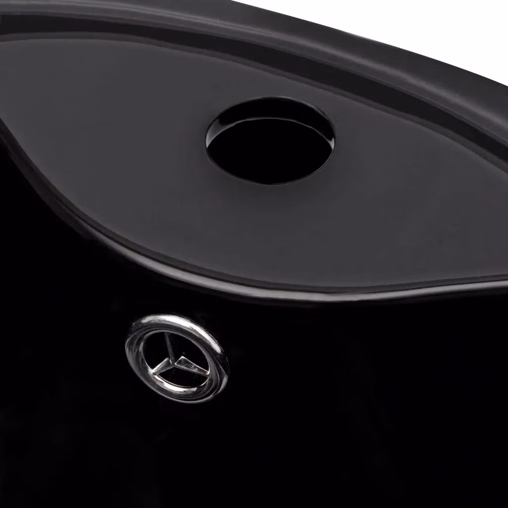 Berkfield Home Black Glossy Ceramic Round Bathroom Sink Basin with Overflow Hole – 4