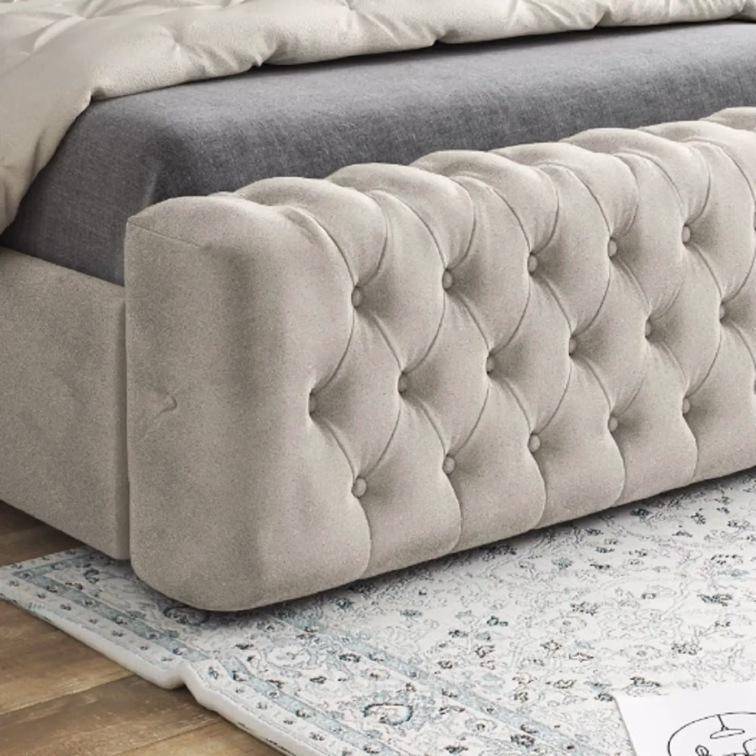 Casani Marino Small Single Mirror Upholstered Velvet Bed Frame in Cream – 3