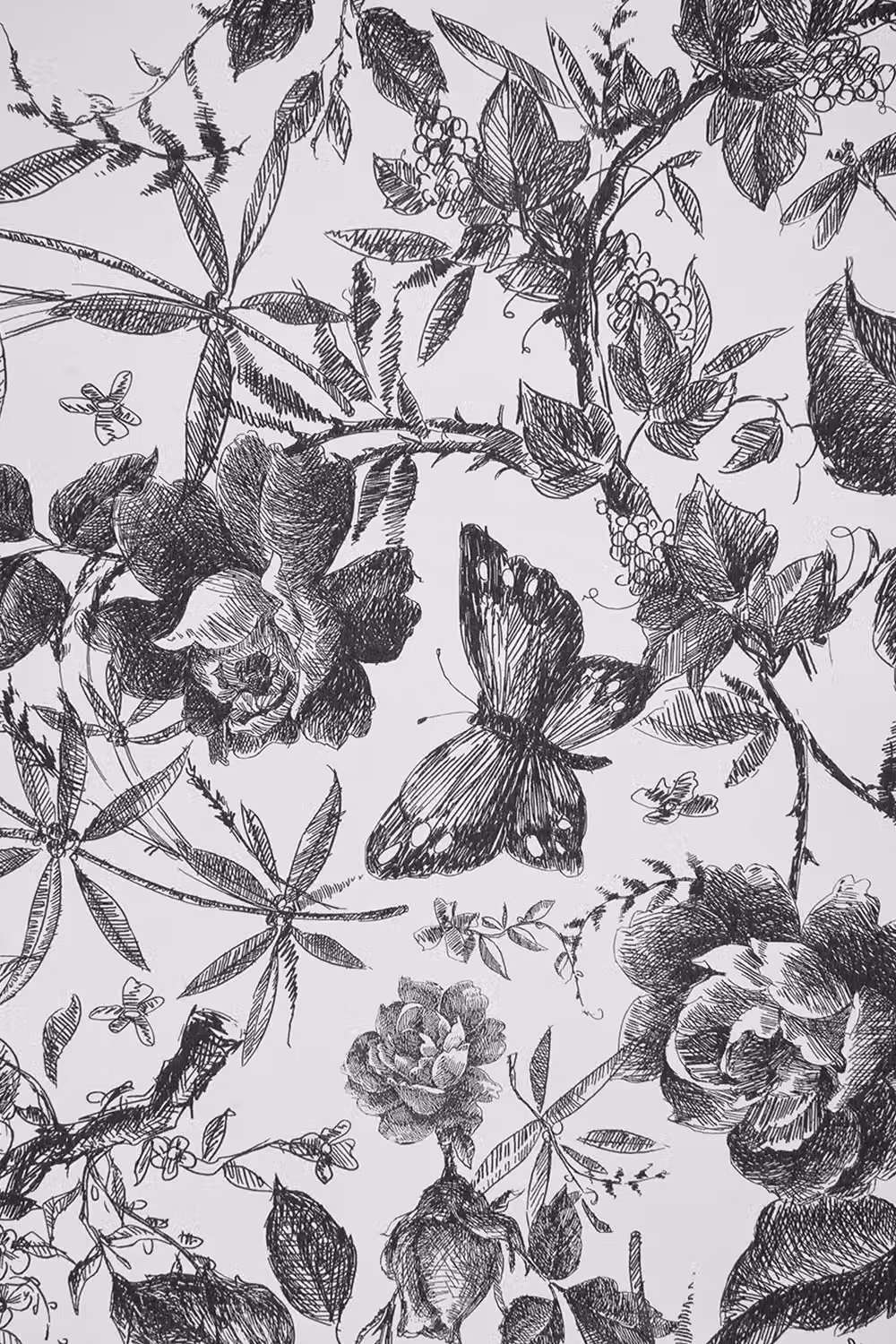 Living and Home Black and White Rose and Butterfly Self-Adhesive Vinyl Wallpaper with Classic European Countryside Line Art Design – 2
