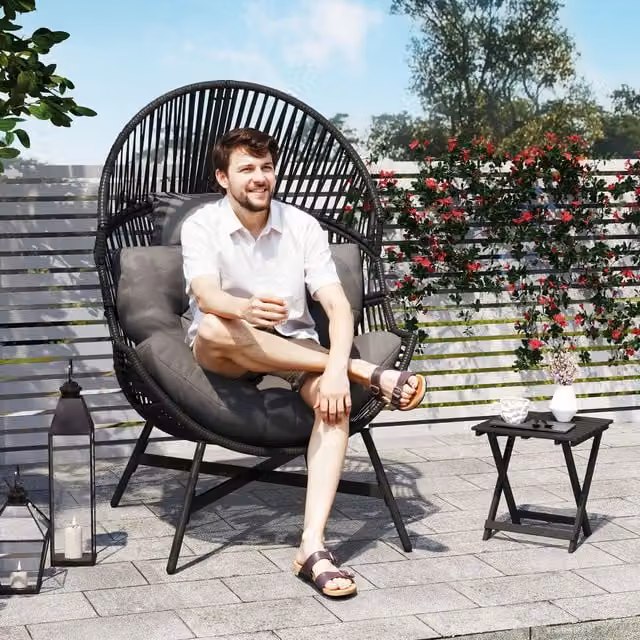 Outsunny Single Seat Egg Chair Outdoor Garden Chair in Charcoal Grey