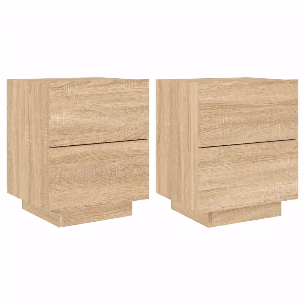Berkfield Home Set of 2 Modern Bedside Cabinets with Integrated LED Lights in Sonoma Oak Brown