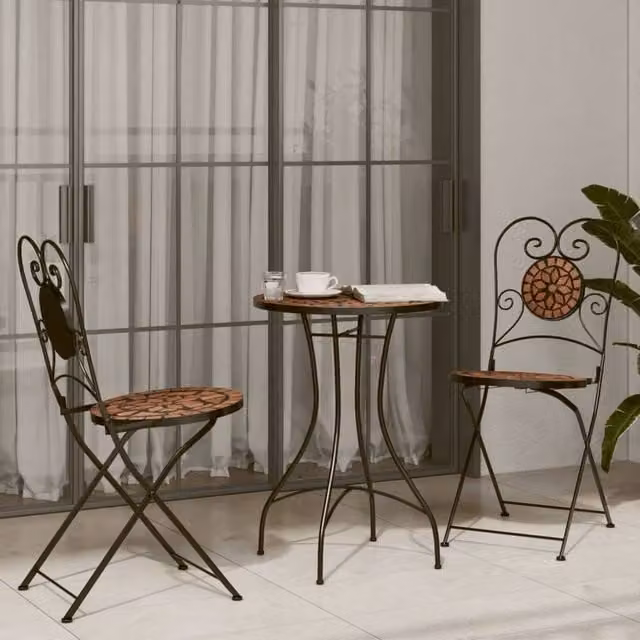 Berkfield Home Mosaic Bistro Table in Burnt Orange Ceramic and Powder Coated Steel, W/D/H: 50 x 70 cm – 1