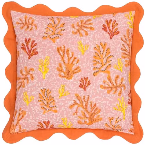 Furn Pink Floral Square Cotton and Polyester Cushion W/D/H: 50 x 50 x 50 cm – 1