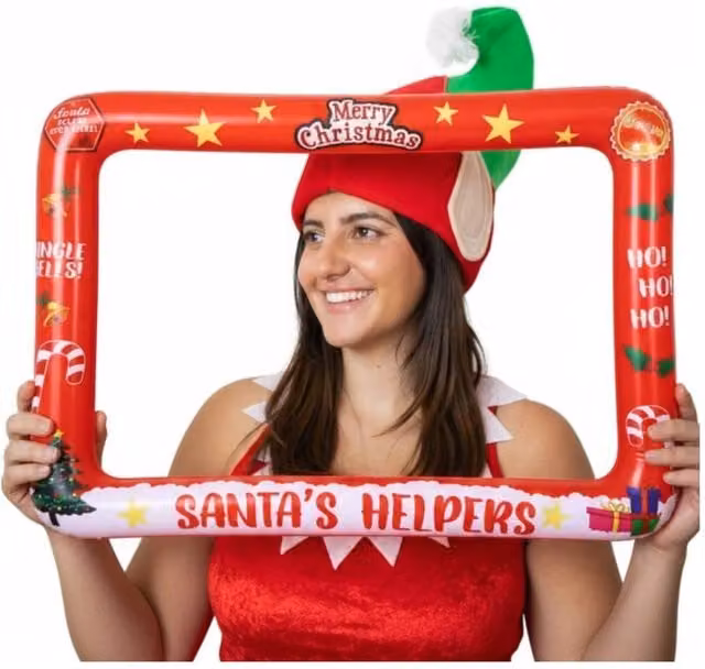 ILFD Group Ltd Red Christmas Photo Frame and Elf Hat Set for Adults