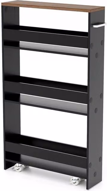 VOGREX Black 4-Tier Wheeled Metal Utility Storage Cart with Adjustable Shelves