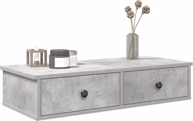 Berkfield Home Wall Shelf with Drawers in Concrete Grey, W/D/H: 80 x 31 x 17 cm