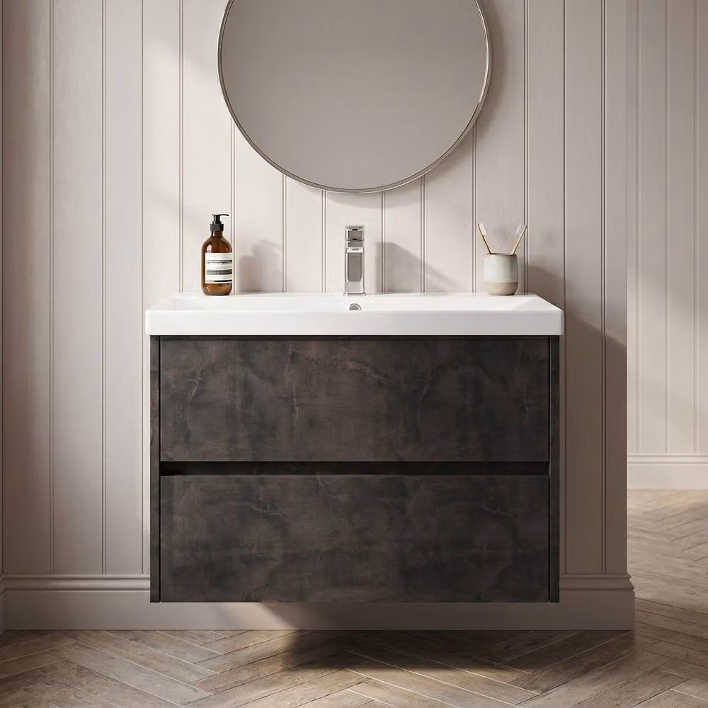 Balterley Chartley Contemporary 2 Drawer Wall Hung Vanity Basin Unit, Grey, Width: 80 cm – 3