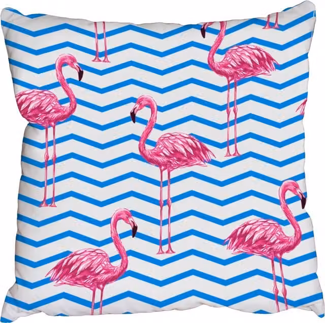 Benjamin Tate Design LTD Tropical Pink Flamingo Graphic Square Cushion, Blue, W: 60 cm x H: 60 cm
