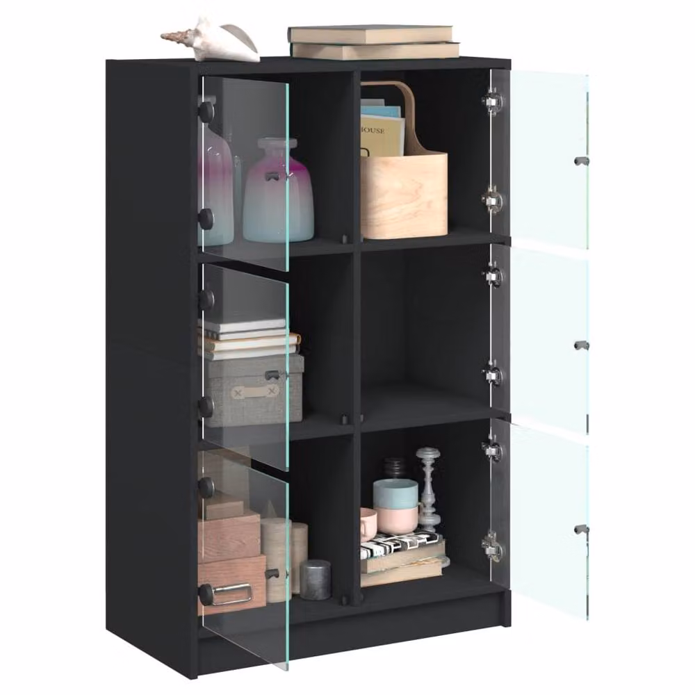 Berkfield Home Modern Black Highboard with Glass Doors and Internal Shelves, W/D/H: 68 x 37 x 109 cm – 3
