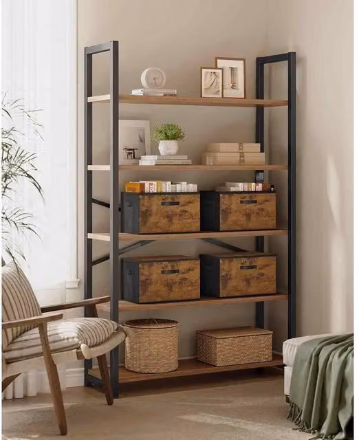 The Bazaarist Set of 6 Brown Fabric Storage Boxes with Lids and Handles