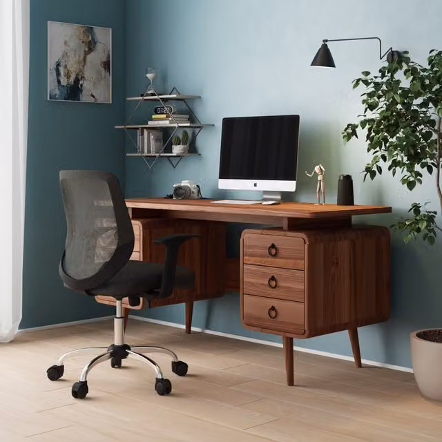 Alphason Somerset Dual Pedestal Writing Desk in Walnut Brown