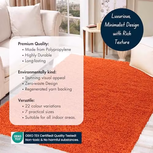Serdim Rugs Orange Plain Shaggy Rectangular Living Room Area Rug, W: 60 cm, L: 110 cm – 4