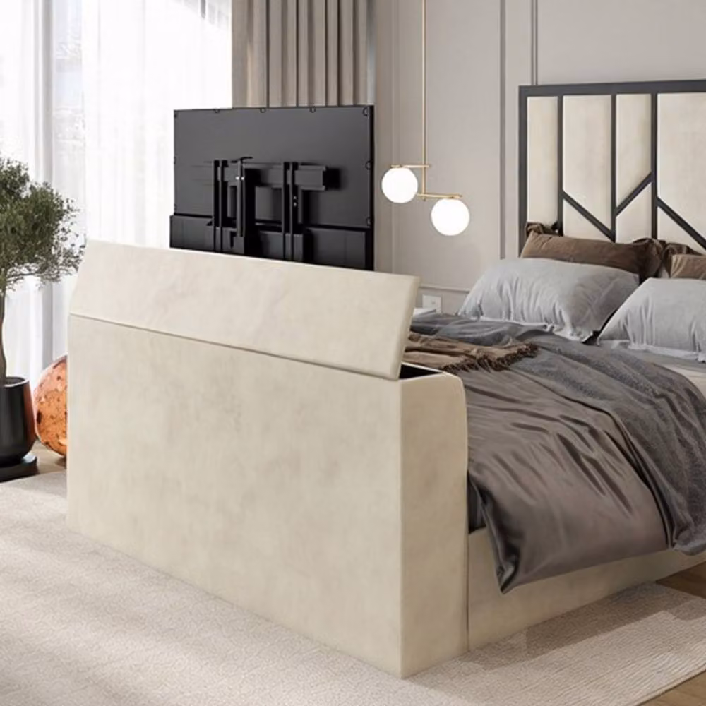 KDMD Aldingbourne Luxe Upholstered Cream Television Bed Frame, Double, 140 x 200 cm – 3