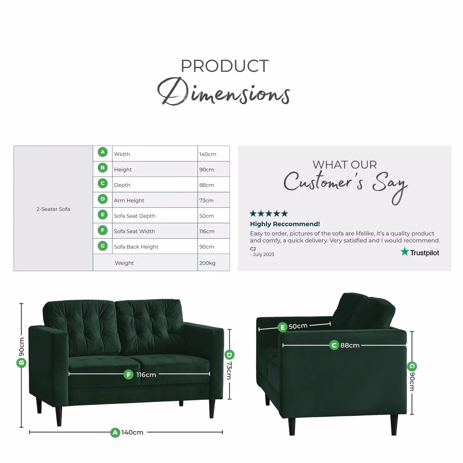 FurnitureboxUK Jade 2-Seater Modern Velvet Sofa with Solid Wood Frame in Emerald Green – 6
