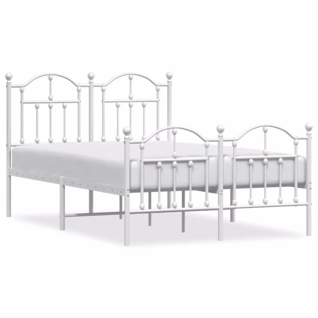 Berkfield Home Metal Bed Frame with Headboard and Footboard in White, W/D/H: 120 x 200 cm – 2