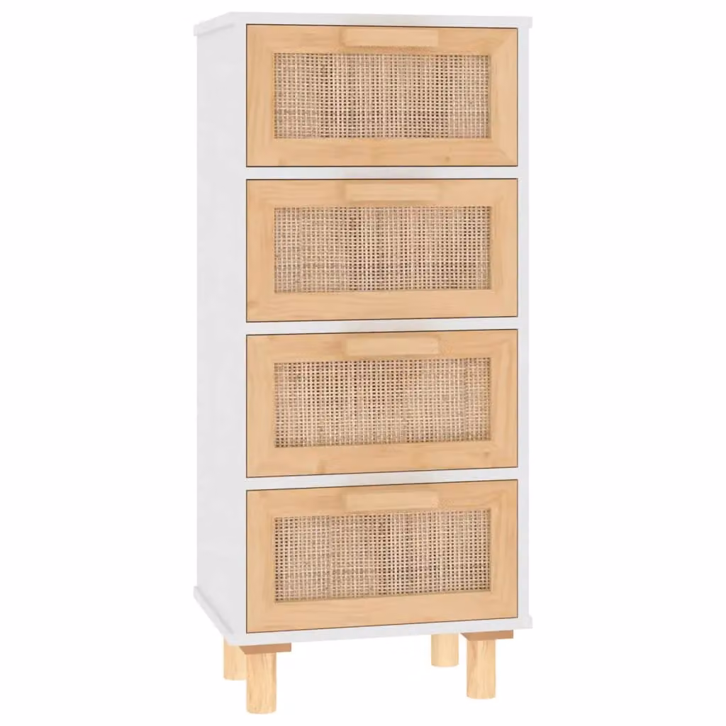 Berkfield Home White Sideboard in Solid Pine and Natural Rattan, W/D/H: 40 x 30 x 90 cm – 2