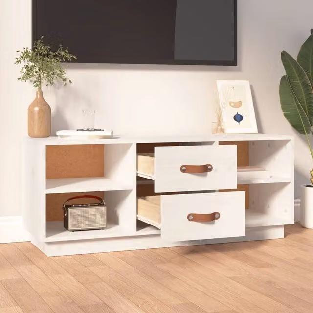 Berkfield Home White Solid Wood Pine TV Cabinet W/D/H: 100 x 34 x 40 cm