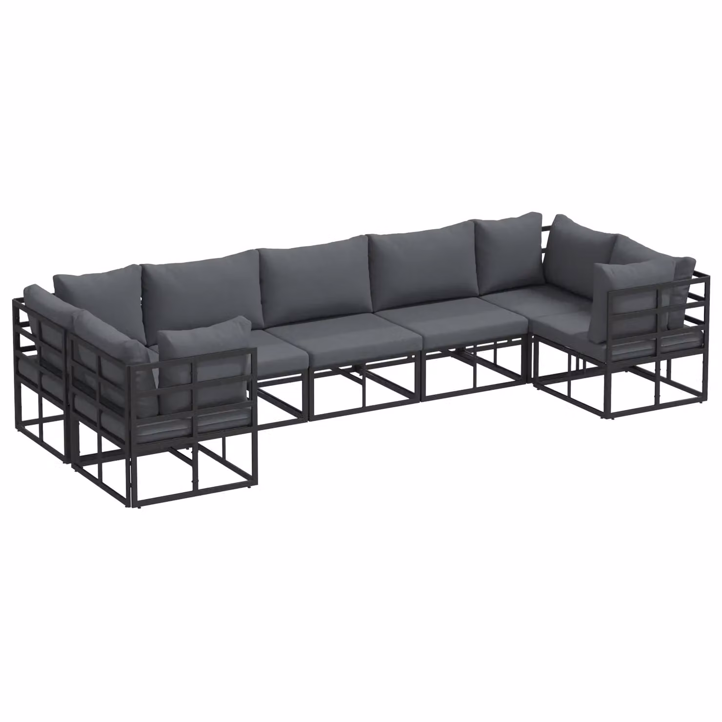 Berkfield Home 7 Piece Modern Garden Sofa Set in Black Powder Coated Aluminium with Upholstered Cushions – 2