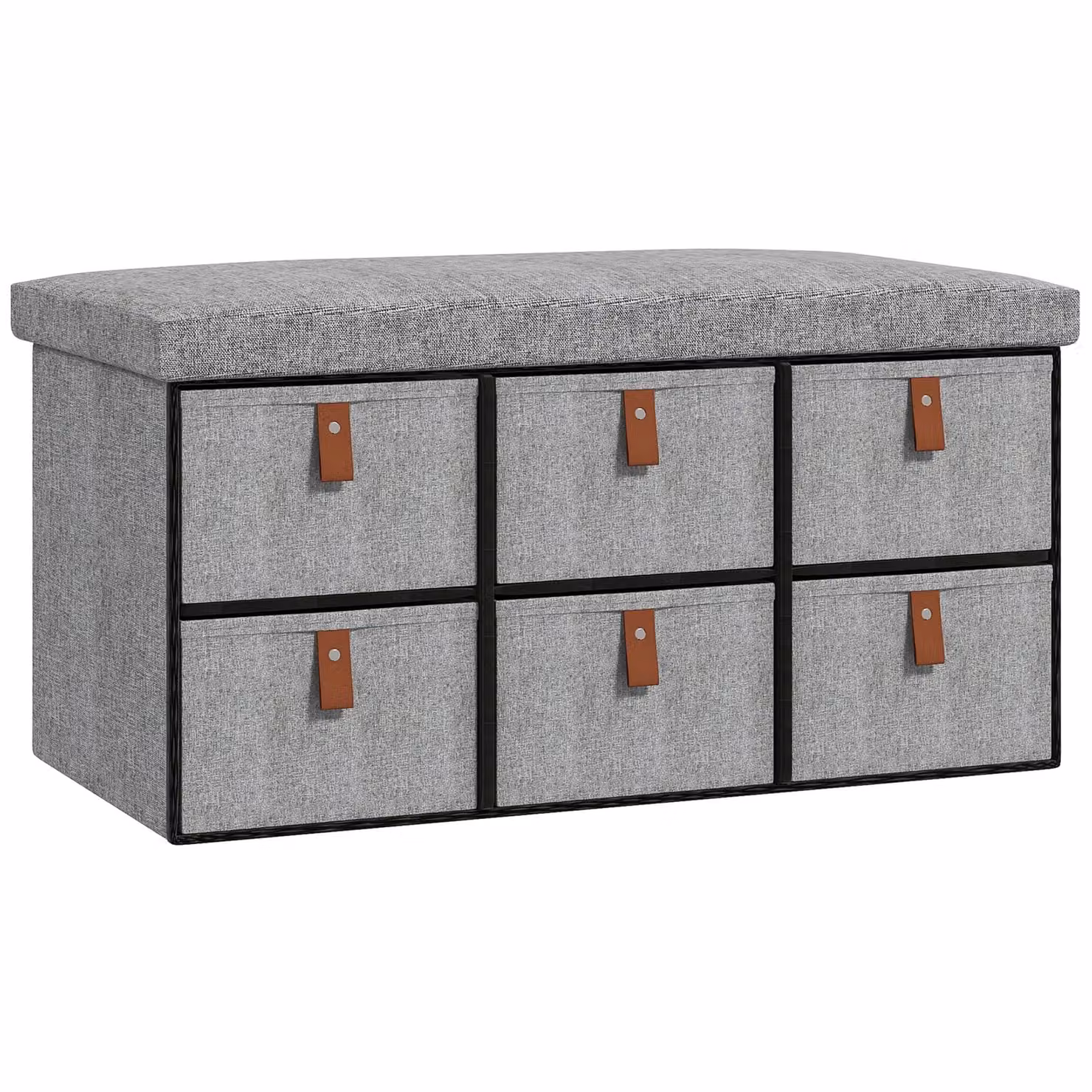 HOMCOM Shoe Bench with Cushioned Fabric Seat and 6 Drawers in Light Grey – 2