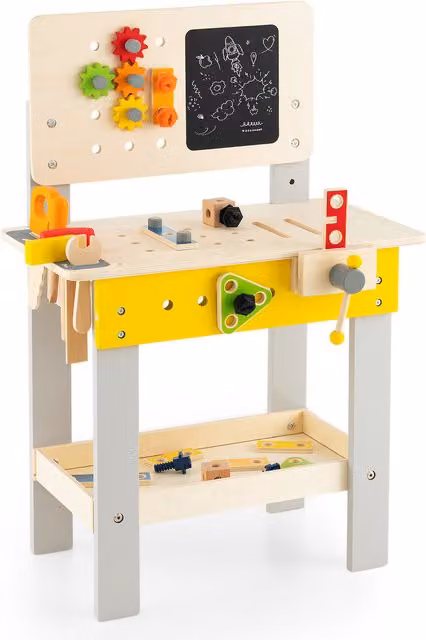 Costway Kids Pretend Play Wood Workbench in Brown and Multicolour