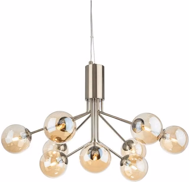 Firstlight Montana 9 Light Globe Pendant Fitting in Antique Brass with Amber Glass