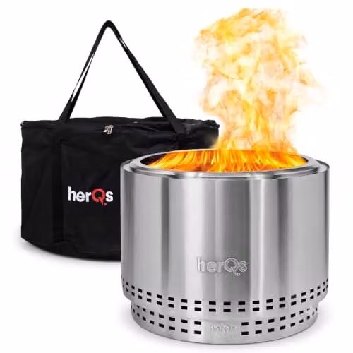 herQs Chief Smokeless Fire Pit, Stainless Steel Portable Outdoor Fire Bowl in Silver, Diameter: 68 cm, Height: 43 cm – 1