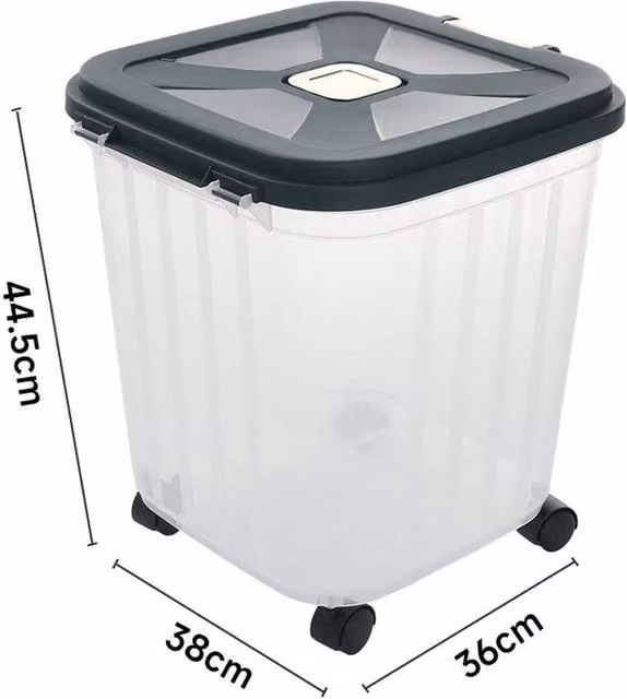 PAWNORA Clear Pet Food Storage Bin with Wheels, 12.5kg Capacity, Leakproof Dry Feed Container