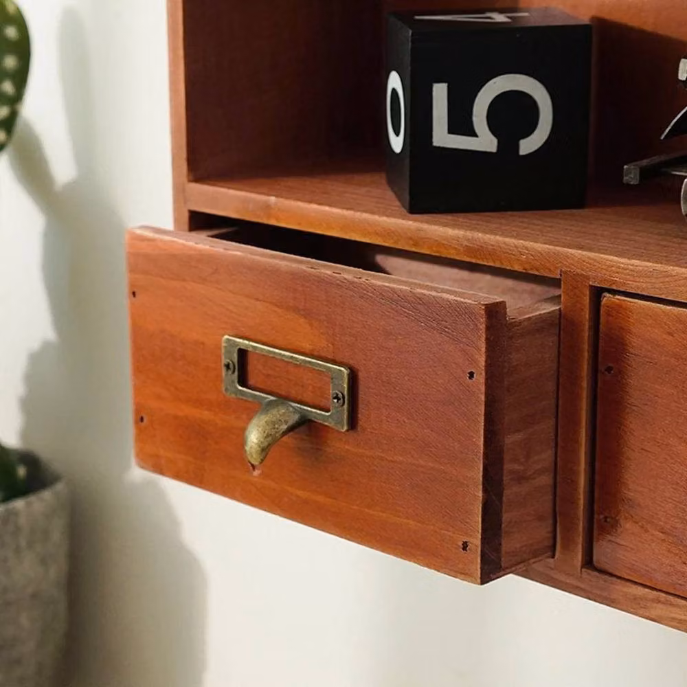 Kelvenix Brown Wooden Desktop Storage Organizer with 9 Cubbies and 2 Drawers – 3
