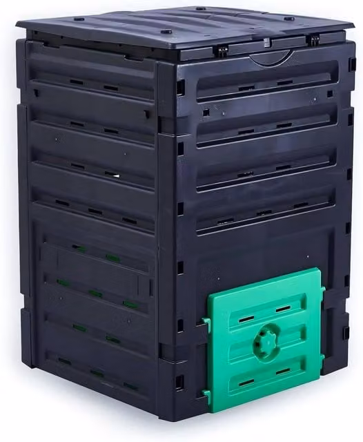 HYGRAD Built to Survive Plastic Compost Bin with Flip Lid in Black and Green