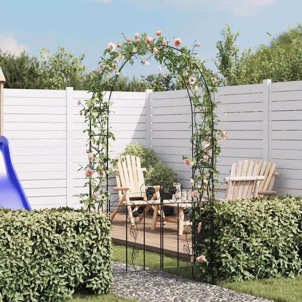 Berkfield Home Metal Garden Arch Door with Double Gate in Black, H: 230 cm, W: 115 cm, D: 37 cm – 2